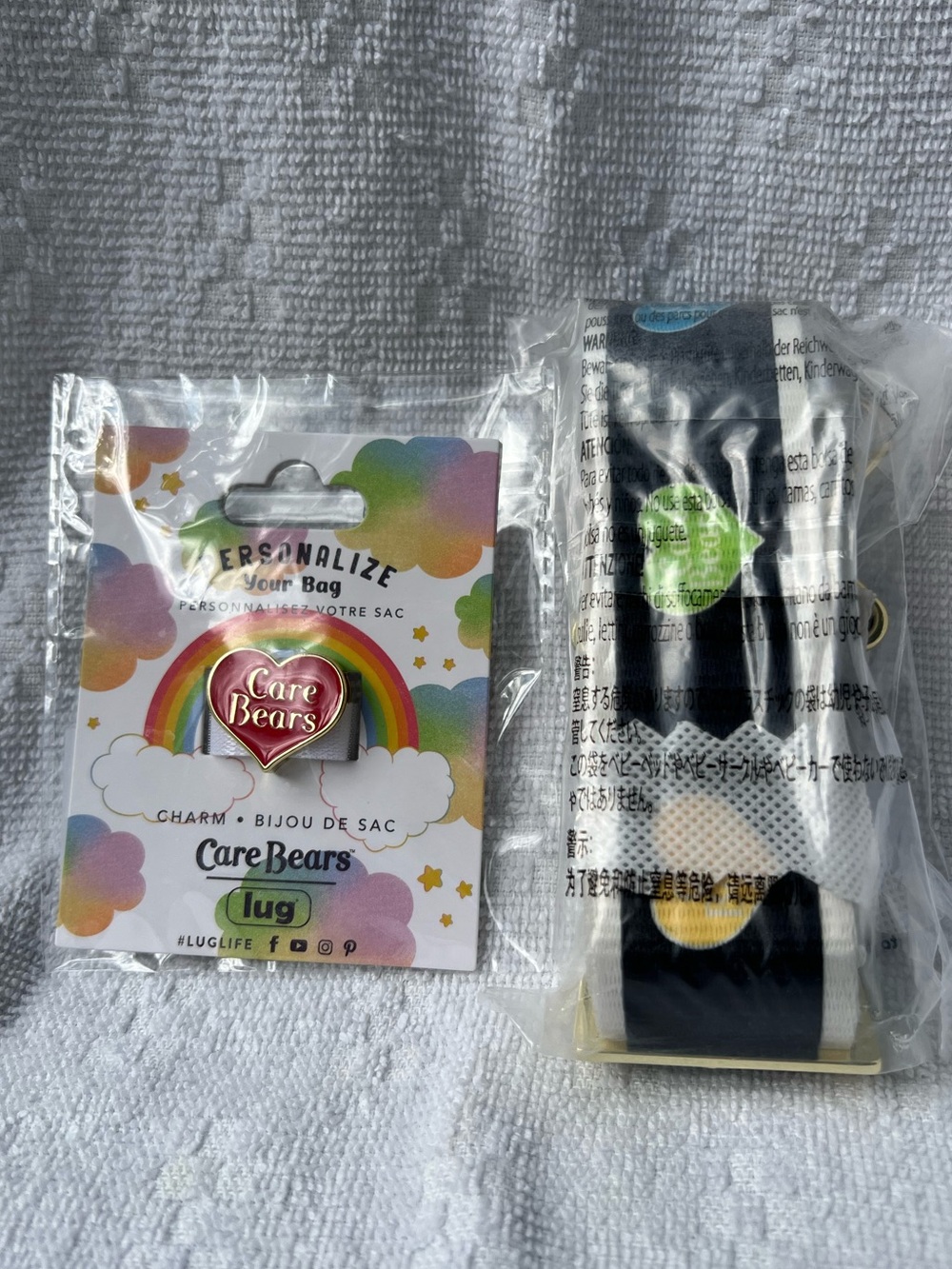 Lug Care Bears 1.5 inch Classic Web strap in Hearts Black & Heart bag Charm.